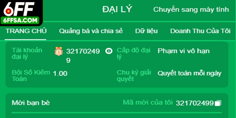 Đại Lý 6FF - Bùng Nổ Mức Thưởng Hoa Hồng Cực Khủng