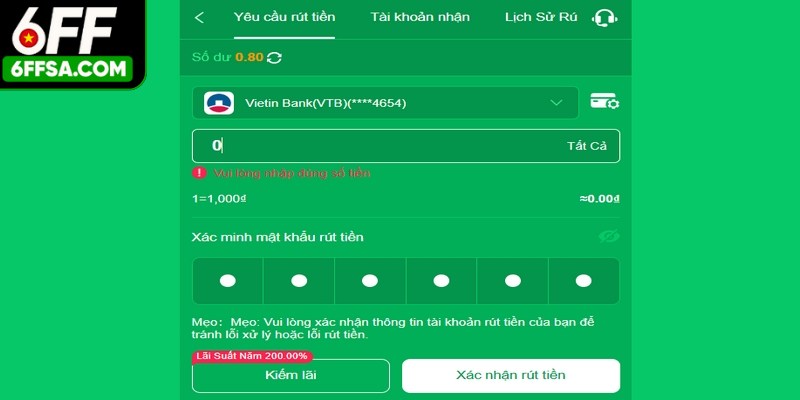 Rút Tiền 6FF An Toàn, Tốc Độ Chỉ Vài Bước Đơn Giản